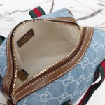 Gucci 859975 Blue Denim and Brown Leather Handbag