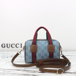 Gucci 859975 Blue Denim and Brown Leather Handbag
