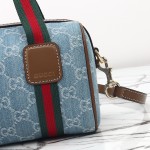 Gucci 859975 Blue Denim and Brown Leather Handbag