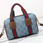 Gucci 859975 Blue Denim and Brown Leather Handbag