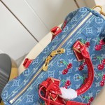 Louis Vuitton Speedy Soft 30 Handbag M87627 Monogram Denim with Cherry Embroidery