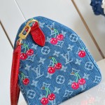 Louis Vuitton Speedy Soft 30 Handbag M87627 Monogram Denim with Cherry Embroidery
