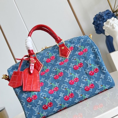 Louis Vuitton - Speedy Soft 30 Handbag M87627 Monogram Denim with Cherry Embroidery (Takashi Murakami Collaboration)