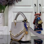 Louis Vuitton Capucines M11908 Mini & BB Handbag in Ostrich-Embossed Leather with Pearl Chain