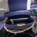 Louis Vuitton Capucines M11908 Mini & BB Handbag in Ostrich-Embossed Leather with Pearl Chain