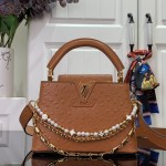 Louis Vuitton Capucines M11908 Mini & BB Handbag in Ostrich-Embossed Leather with Pearl Chain