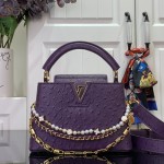 Louis Vuitton Capucines M11908 Mini & BB Handbag in Ostrich-Embossed Leather with Pearl Chain