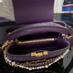 Louis Vuitton Capucines M11908 Mini & BB Handbag in Ostrich-Embossed Leather with Pearl Chain