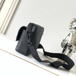 Louis Vuitton Fastline Messenger Bag in Black Soft Calf Leather with Front Pocket and Adjustable Strap