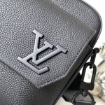 Louis Vuitton Fastline Messenger Bag in Black Soft Calf Leather with Front Pocket and Adjustable Strap
