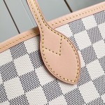 Louis Vuitton Neverfull MM Tote Bag in Damier Azur Canvas with Leather Trim and Detachable Pouch