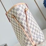 Louis Vuitton Neverfull MM Tote Bag in Damier Azur Canvas with Leather Trim and Detachable Pouch