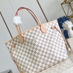 Louis Vuitton Neverfull MM Tote Bag in Damier Azur Canvas with Leather Trim and Detachable Pouch