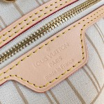 Louis Vuitton Neverfull MM Tote Bag in Damier Azur Canvas with Leather Trim and Detachable Pouch