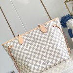 Louis Vuitton Neverfull MM Tote Bag in Damier Azur Canvas with Leather Trim and Detachable Pouch