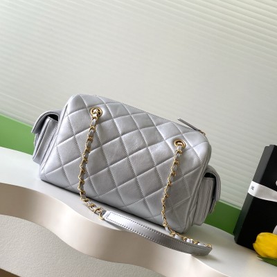 Chanel - 25K Bowling Bag AS5791 in Litchi, Matte, and Lambskin Leather Black, Red, Beige, Silver