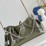 Louis Vuitton CarryAll Cargo Vibe Small Handbag in Green Lambskin Leather with Removable Chain and Monogram Logo