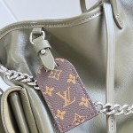Louis Vuitton CarryAll Cargo Vibe Small Handbag in Green Lambskin Leather with Removable Chain and Monogram Logo