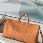 Louis Vuitton Keepall Bandoulière 50 Travel Bag in Caramel Waxed Leather with LV Initials and Antiqued Metal Hardware