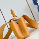 Louis Vuitton Capucines Mini Handbag, M23703, Orange Taurillon Leather, Detachable Shoulder Strap