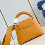 Louis Vuitton Capucines Mini Handbag, M23703, Orange Taurillon Leather, Detachable Shoulder Strap