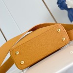 Louis Vuitton Capucines Mini Handbag, M23703, Orange Taurillon Leather, Detachable Shoulder Strap