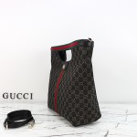 Gucci 865452 Apricot Black Leather Tote Bag