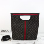 Gucci 865452 Apricot Black Leather Tote Bag