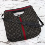 Gucci 865452 Apricot Black Leather Tote Bag