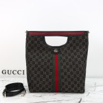 Gucci 865452 Apricot Black Leather Tote Bag