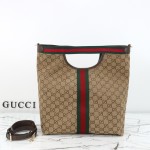Gucci 865452 Apricot Black Leather Tote Bag