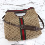 Gucci 865452 Apricot Black Leather Tote Bag