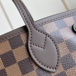 Louis Vuitton Neverfull N40600 Small Tote Bag in Damier Ebene Canvas with Leather Trims