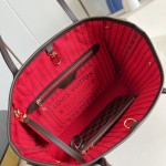 Louis Vuitton Neverfull N40600 Small Tote Bag in Damier Ebene Canvas with Leather Trims