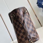 Louis Vuitton Neverfull N40600 Small Tote Bag in Damier Ebene Canvas with Leather Trims