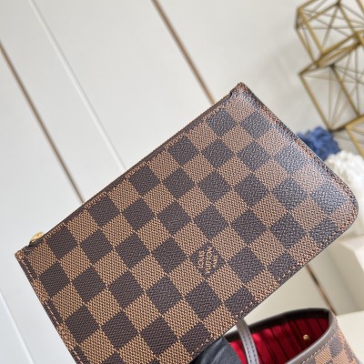 Louis Vuitton - Neverfull N40600 Small Tote Bag, Damier Ebene Canvas, Leather Trims, Removable Zipper Pouch