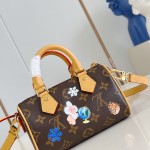 Louis Vuitton Nano Speedy Handbag M15330, Monogram Canvas, Vivienne Illustration and Keychain