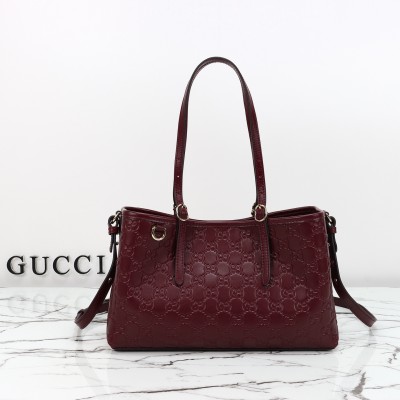 Gucci - 815214 Red Embossed Leather Shoulder Bag 