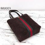 Gucci 834465 Matte Leather Tote Bag Gray Green Burgundy Original Leather