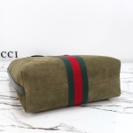 Gucci 834465 Matte Leather Tote Bag Gray Green Burgundy Original Leather