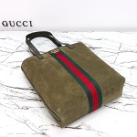 Gucci 834465 Matte Leather Tote Bag Gray Green Burgundy Original Leather