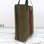 Gucci 834465 Matte Leather Tote Bag Gray Green Burgundy Original Leather