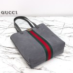 Gucci 834465 Matte Leather Tote Bag Gray Green Burgundy Original Leather