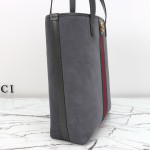 Gucci 834465 Matte Leather Tote Bag Gray Green Burgundy Original Leather