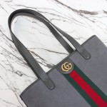 Gucci 834465 Matte Leather Tote Bag Gray Green Burgundy Original Leather