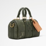 Louis Vuitton Keepall Bandoulière 25 Handbag in Army Green with Silk Print