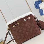 Louis Vuitton Bella M57068 Brown Plush Bag with Wool Trim and Monogram Perforation