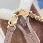 Louis Vuitton Bella M57068 Brown Plush Bag with Wool Trim and Monogram Perforation