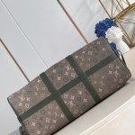 Louis Vuitton Keepall Bandoulière 50 Travel Bag with camouflage Monogram Surplus and distressed metal hardware