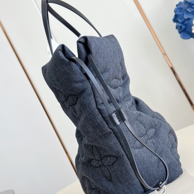 Louis Vuitton - M26364 Neverfull Inside Out MM Black Jeans Puffygram Tote Bag
